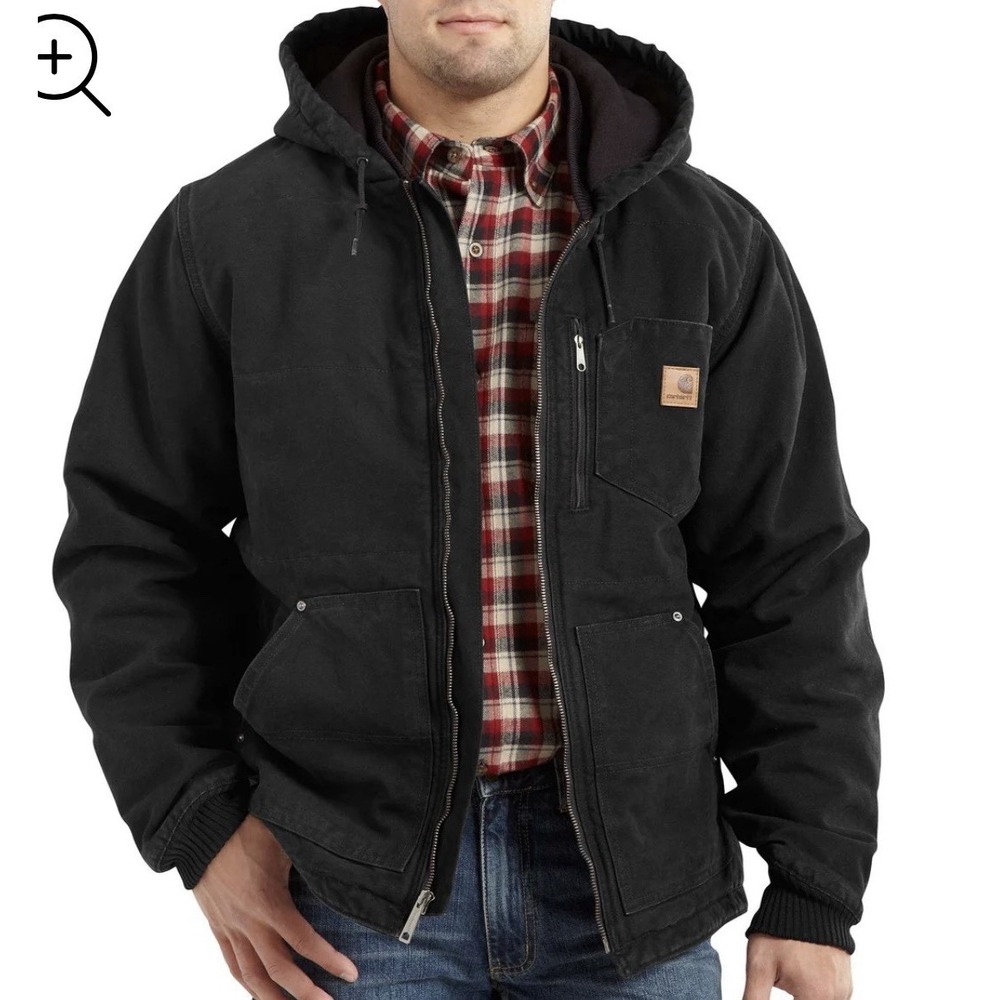 Carhartt Chapman Jacket Mens XL Regular Heavyweight Black Hooded Canvas Workwear